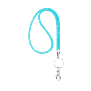 Sparkling light blue rhinestone mesh neck lanyard with silver key ring and clasp