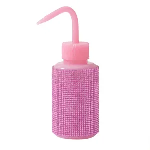 Pink 150ml rhinestone eyelash washing bottle with curved nozzle for professional beauty