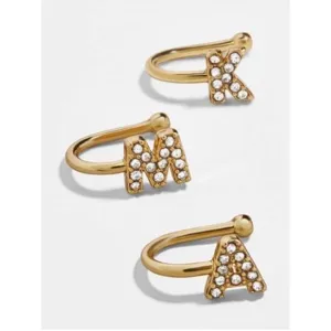 Κομψά επίχρυσα ear cuffs με γράμματα και λαμπερά κρύσταλλα για σικ στυλ δρόμου