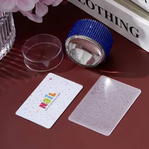 Nail art stamper set with blue rhinestone stamper, scraper and floral pattern plate