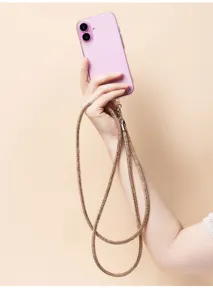 Élégante lanière de téléphone longue avec strass champagne scintillants pour un look luxe.
