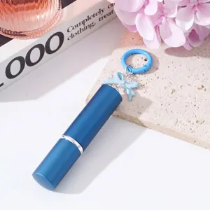 Atomizador de perfume azul de 5 ml elegante con bonito lazo y anillo de llavero