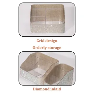 Detail view of multi-grid makeup organizer featuring a sparkling diamond-inlaid finish