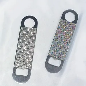 Luxurious Rhinestone Stainless Steel Beer Bottle Opener Portable Flat Soda Drink Bottle Opener With Inlaid Sparkling Rhinestones