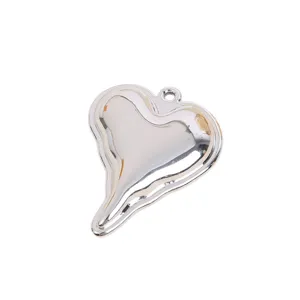 Glossy silver 3D heart-shaped pendant charm for DIY jewelry and accessory crafting