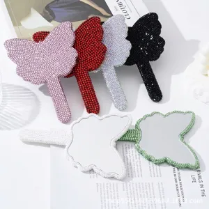 Specchio da Trucco Portatile a Forma di Farfalla Creativa Squisito Specchio a Mano in Plastica con Strass per Regalo Donna