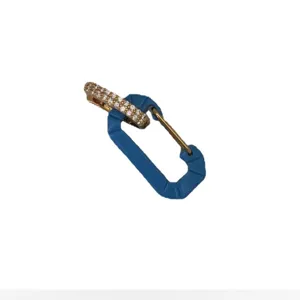 Stylish blue carabiner safety pin stud earrings with gold pave accents for women