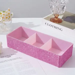 Organizzatore per trucco di lusso in strass rosa con tre scomparti per vanità