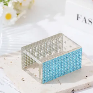 Acrylic nail drill bit organizer with 18 holes and blue rhinestone detail