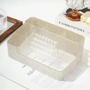 Organisateur d'ongles multifonctionnel avec bordure en strass et porte-embouts