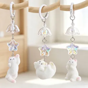 Cute Flocked Cat Keychain Exquisite Ins Style Bag Pendant Mini Animal Keyring For Camera Bags For Women Girls Accessory