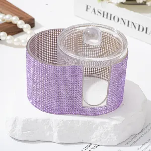 Boîte de rangement élégante en strass violets pour cotons-tiges et disques démaquillants