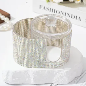 Élégant organisateur 2-en-1 de luxe incrusté de strass pour cotons et cotons-tiges de bureau