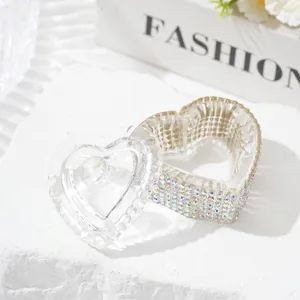 Heart-shaped crystal nail art dappen dish with lid and rhinestone details