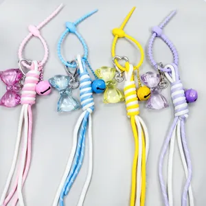 Süßer Acryl Schleife Schlüsselanhänger Handgewebt Kletterseil Herzverschluss Taschenanhänger Glocke Anhänger Für Rucksack Handtasche Dekoration