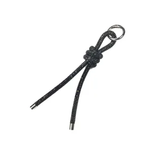 Handgefertigter schwarzer Strass-Seil-Anhänger mit Silberring für Taschen und Handys