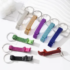 Creative Aluminum Alloy Rhinestone Bottle Opener Keychain For Men Women Car Hanging Ornament Multi-Functional Beer Opener Key Ring Fashion Accessory Gift