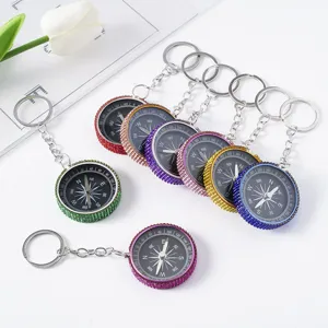 Mini Aluminum Alloy Outdoor Compass Keychain Fashion Rhinestone Inlaid Navigation Compass For Men Women Gift Camping Accessories
