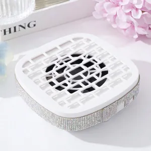 Portable mini white nail dust collector with sparkling rhinestone decoration for salon use