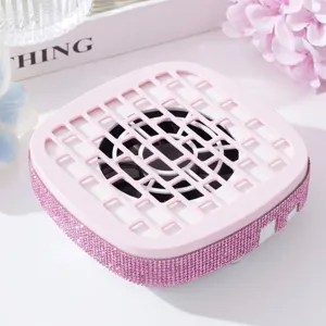 Portable sparkling pink rhinestone mini nail dust collector for professional manicure salons