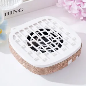 Portable white nail dust collector with sparkling rhinestone wrap decoration