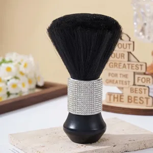 Professional barber neck duster brush with soft black bristles and rhinestone handle