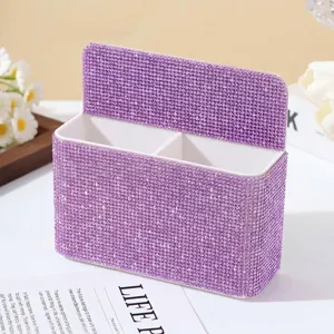 Elegant purple rhinestone magnetic pen holder and desk organizer for stationery storage