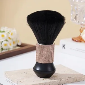 Professional barber neck duster brush featuring a soft hair head and rhinestone handle
