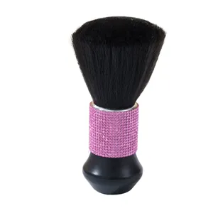 Professional hair cleaning neck duster brush with elegant pink rhinestone handle
