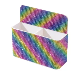 Glittery rainbow rhinestone magnetic pen holder for whiteboard and desk storage organization