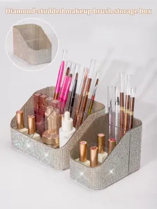 Luxurious rhinestone-encrusted desk organizer for makeup brushes and cosmetic accessories