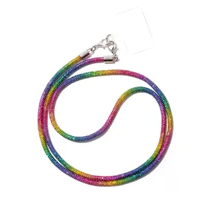 Cordon de téléphone en strass arc-en-ciel avec attache transparente style luxueux