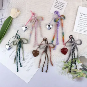 Woven Cotton Rope Bow Heart Bag Charm Pendant Keychain For Women Aesthetic Phone Charm Individual Car Decor Key Ring Gift