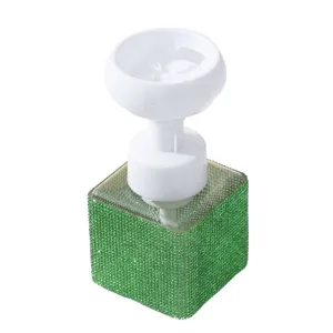 Luxury green rhinestone square foam pump bottle with white flower dispenser head