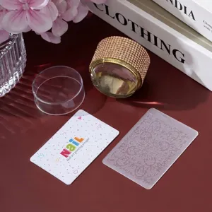 Detail view of a luxury rhinestone nail art stamper set with a scraper and pattern plate