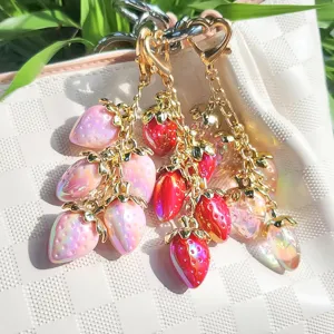 Simulation Strawberry Resin Keychain Colorful Iridescent Fruit Bag Charm For Women Girls Heart Clasp Backpack Hanging Ornament Gift