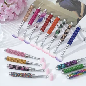 Rhinestone Handle Fan Shaped Nail Brush Synthetic Fiber Nail Art Manicure Tools Gradient Dust Cleaning Brush For Women Professional