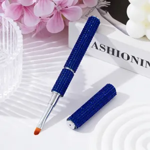 Pennello per nail art gel UV di lusso con strass e cristalli blu brillanti con cappuccio