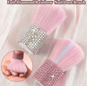 Full Diamond Rainbow Makeup Brush Creative Rhinestone Handle Nail Dust Brush For Powder Highlighting Women Beauty Tools