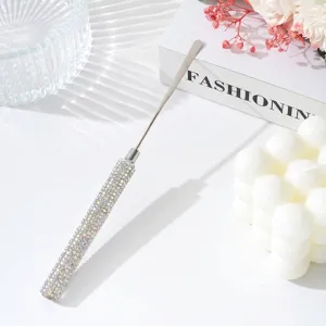 Professional stainless steel nail art mixing spatula with a sparkling rhinestone handle