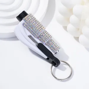 Multifunctional car safety hammer detail with iridescent rhinestone and seatbelt cutter