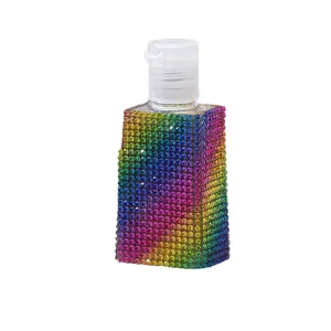 Portable rainbow rhinestone perfume spray bottle with crystal bling for travel use