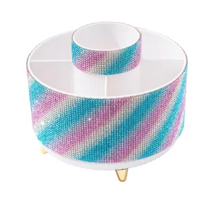 Luxueuze regenboog strass ronde organizer met 5 vakken voor uw penselen en pennen