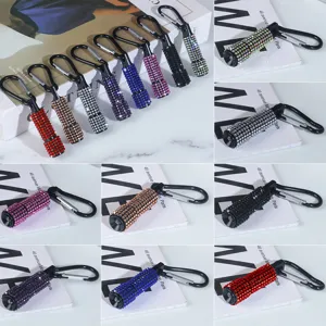Mini Rhinestone LED Flashlight Keychain With Carabiner Hook Decorative Sparkling Pocket Light For Camping Outdoor Gift