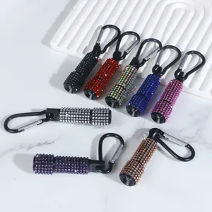 Set of sparkling mini rhinestone flashlights with carabiner clips in multiple colors