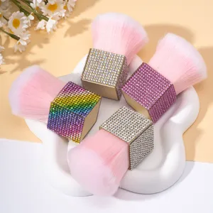 Gros Pinceau de Maquillage Incrusté de Strass pour Poudre Fard à Joues Professionnel Luxe Poignée Carrée Poils Synthétiques