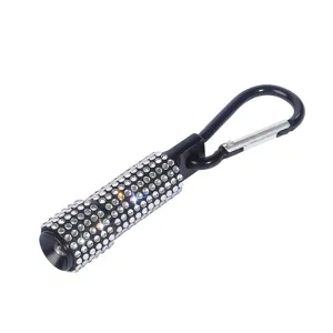 Portable mini rhinestone flashlight with carabiner clip for keychains and gifts