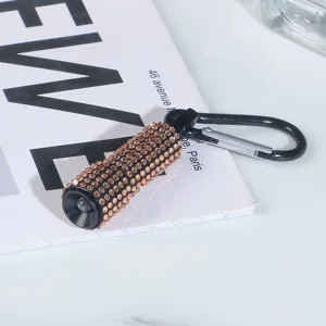 Elegant mini rhinestone flashlight with black carabiner keychain clip for luxury gifts
