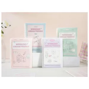 Waterproof PP cover spiral notebook with cute aesthetic cartoon designs and lined pages.