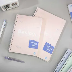 Zacht spiraalnotitieboek schattig rasterdagboek minimalistisch studienotitieblok blauwe sticker.